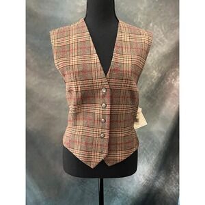 Vintage Country Shop Plaid Wool Blend Tailored Vest Women's Size Large Deadstock